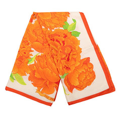 エルメス カレ90 Les Pivoines 芍薬 スカーフ ホワイト オレンジ シルク レディース HERMES 【中古】