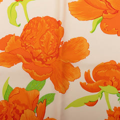 エルメス カレ90 Les Pivoines 芍薬 スカーフ ホワイト オレンジ シルク レディース HERMES 【中古】