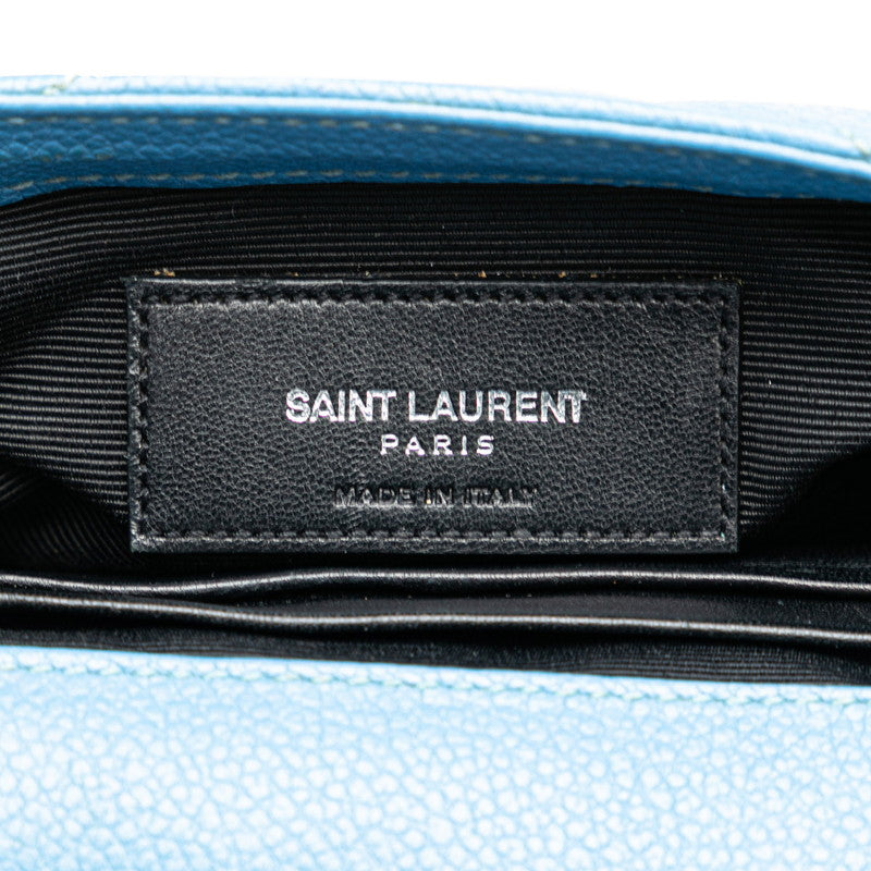 サンローラン YSLロゴ ベイビーチャイ 斜め掛け チェーン ショルダーバッグ 399289 ブルー レザー レディース SAINT LAURENT 【中古】