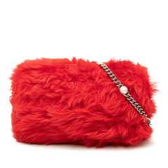 ミュウミュウ 斜め掛け チェーン ショルダーバッグ 5BH055 レッド ファー レザー レディース MIUMIU 中古