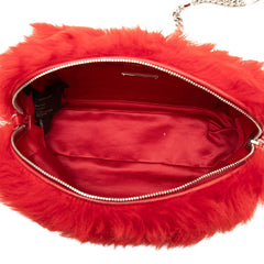 ミュウミュウ 斜め掛け チェーン ショルダーバッグ 5BH055 レッド ファー レザー レディース MIUMIU 中古