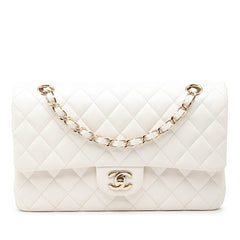 シャネル ココマーク マトラッセ25 ダブルフラップ チェーン ショルダーバッグ ホワイト キャビアスキン レディース CHANEL 【中古】