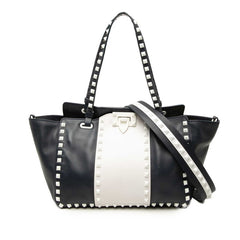 ヴァレンティノ ロックスタッズ ハンドバッグ ショルダーバッグ 2WAY ネイビー ホワイト レザー レディース VALENTINO 中古