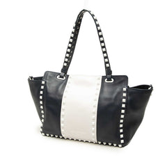 ヴァレンティノ ロックスタッズ ハンドバッグ ショルダーバッグ 2WAY ネイビー ホワイト レザー レディース VALENTINO 中古