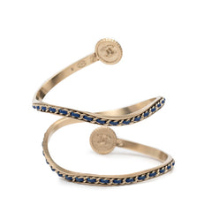 シャネル ココマーク バングル サイズ：S シャンパンゴールド ブルー メッキ レザー フェイクパール レディース CHANEL 【中古】