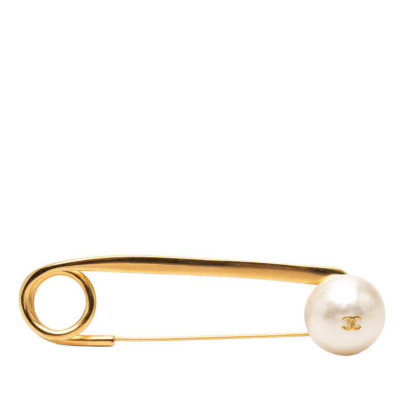 シャネル ココマーク ヴィンテージ ブローチ 安全ピン 97P ゴールド メッキ フェイクパール レディース CHANEL 【中古】