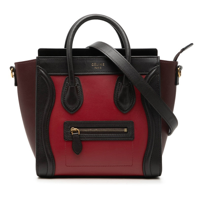 セリーヌ ラゲージ ナノ ショッパー ハンドバッグ ショルダーバッグ 2WAY ブラウン ボルドー レッド レザー レディース CELINE 【中古】