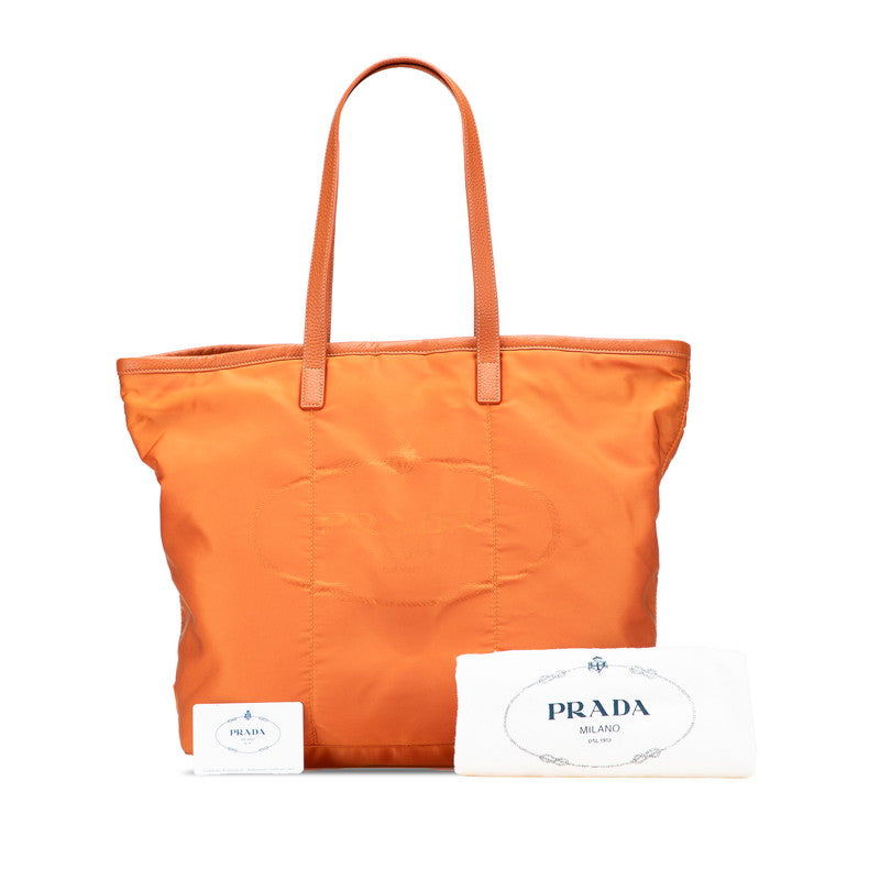 プラダ ロゴジャガード トートバッグ ハンドバッグ BR4634 オレンジ ナイロン レザー レディース PRADA 【中古】