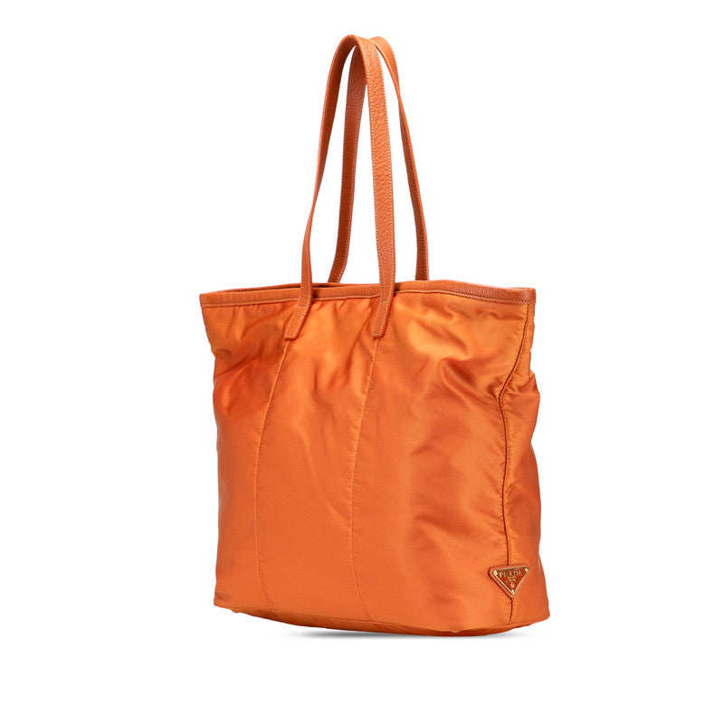 プラダ ロゴジャガード トートバッグ ハンドバッグ BR4634 オレンジ ナイロン レザー レディース PRADA 【中古】