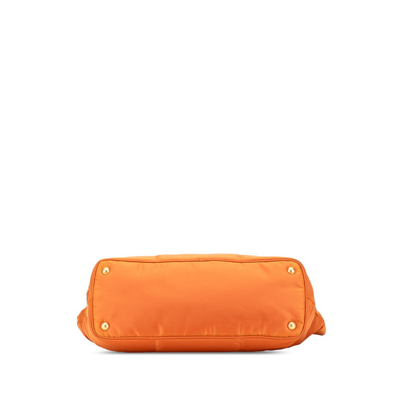 プラダ ロゴジャガード トートバッグ ハンドバッグ BR4634 オレンジ ナイロン レザー レディース PRADA 【中古】