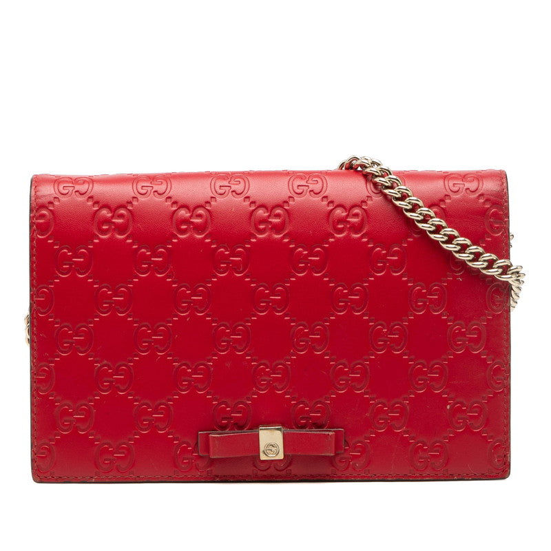 グッチ リボン グッチシマ チェーンウォレット ショルダーバッグ 431408 レッド レザー レディース GUCCI 【中古】