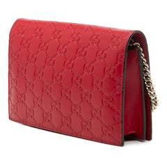 グッチ リボン グッチシマ チェーンウォレット ショルダーバッグ 431408 レッド レザー レディース GUCCI 【中古】