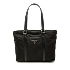 プラダ テスート 三角ロゴプレート トートバッグ ハンドバッグ ブラック ナイロン サフィアーノレザー レディース PRADA 中古
