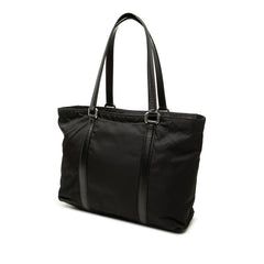 プラダ テスート 三角ロゴプレート トートバッグ ハンドバッグ ブラック ナイロン サフィアーノレザー レディース PRADA 中古