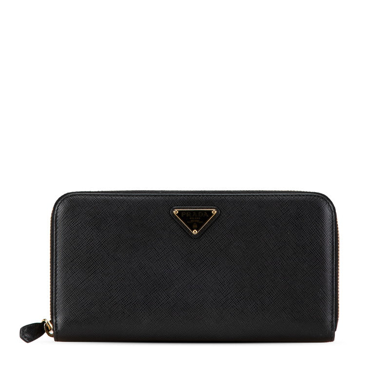 プラダ 三角ロゴプレート 長財布 ラウンドファスナー ブラック レザー レディース PRADA 【中古】