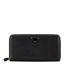 プラダ 三角ロゴプレート 長財布 ラウンドファスナー ブラック レザー レディース PRADA 【中古】