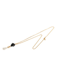 シャネル ココマーク カメリア ネックレス A20A ゴールド ブラック メッキ フェイクパール ラインストーン レディース CHANEL 【中古】