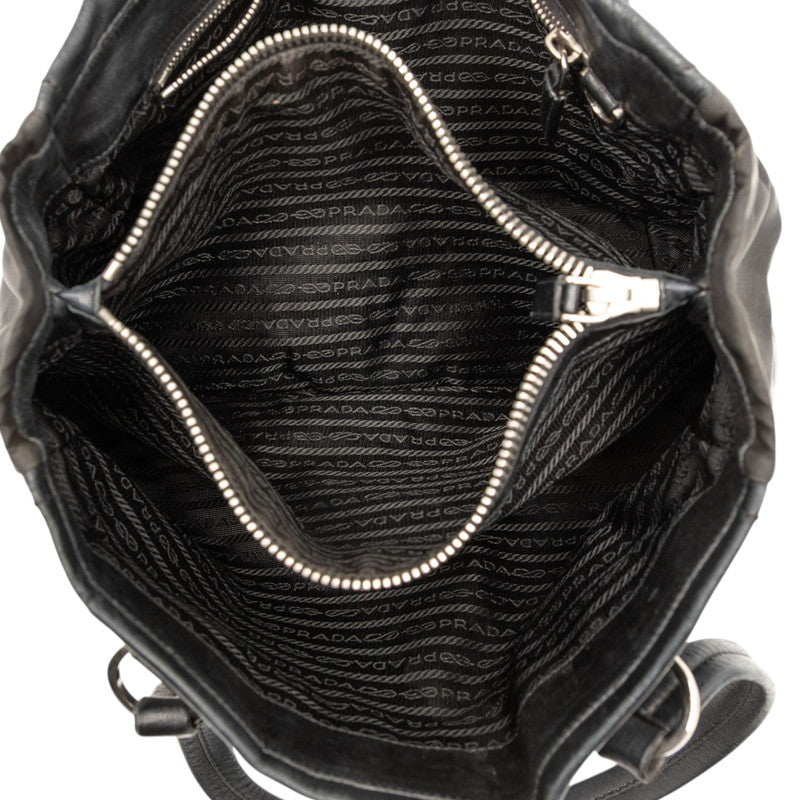 プラダ 三角ロゴプレート トートバッグ BR2692 ブラック レザー ナイロン レディース PRADA 【中古】