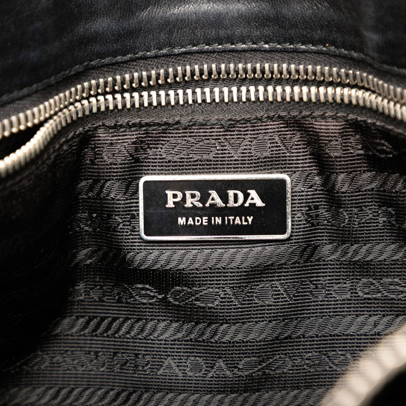 プラダ 三角ロゴプレート トートバッグ BR2692 ブラック レザー ナイロン レディース PRADA 【中古】
