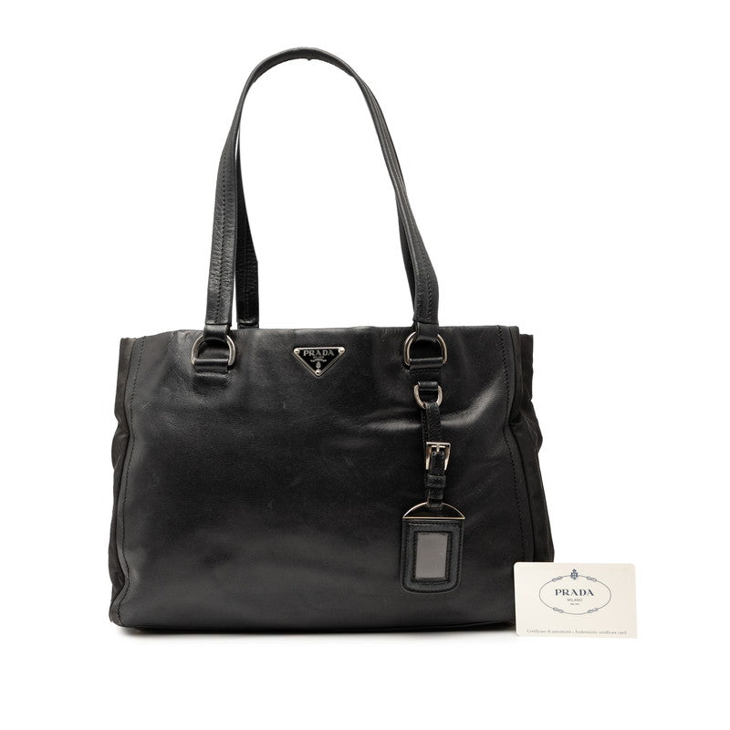 プラダ 三角ロゴプレート トートバッグ BR2692 ブラック レザー ナイロン レディース PRADA 【中古】