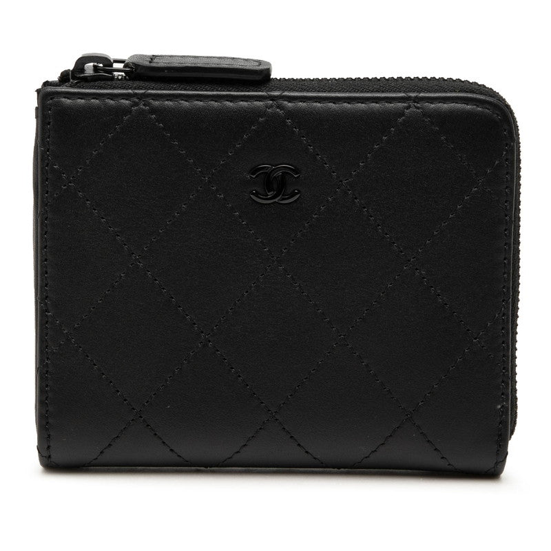 シャネル ココマーク マトラッセ コインケース コンパクトウォレット L字ファスナー AP3997 ソーブラック レザー レディース CHANEL 【中古】