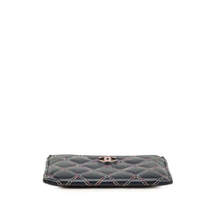 シャネル ココマーク ダブルステッチ カードケース ネイビー マルチカラー ラムスキン レディース CHANEL 中古