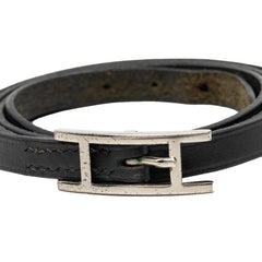 エルメス アピ3 ブレスレット ロング ブラック シルバー レザー レディース HERMES 中古