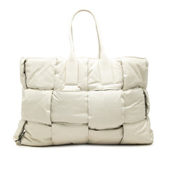 ボッテガヴェネタ マキシイントレチャート スカッシュ トートバッグ ホワイト レザー レディース BOTTEGAVENETA 【中古】