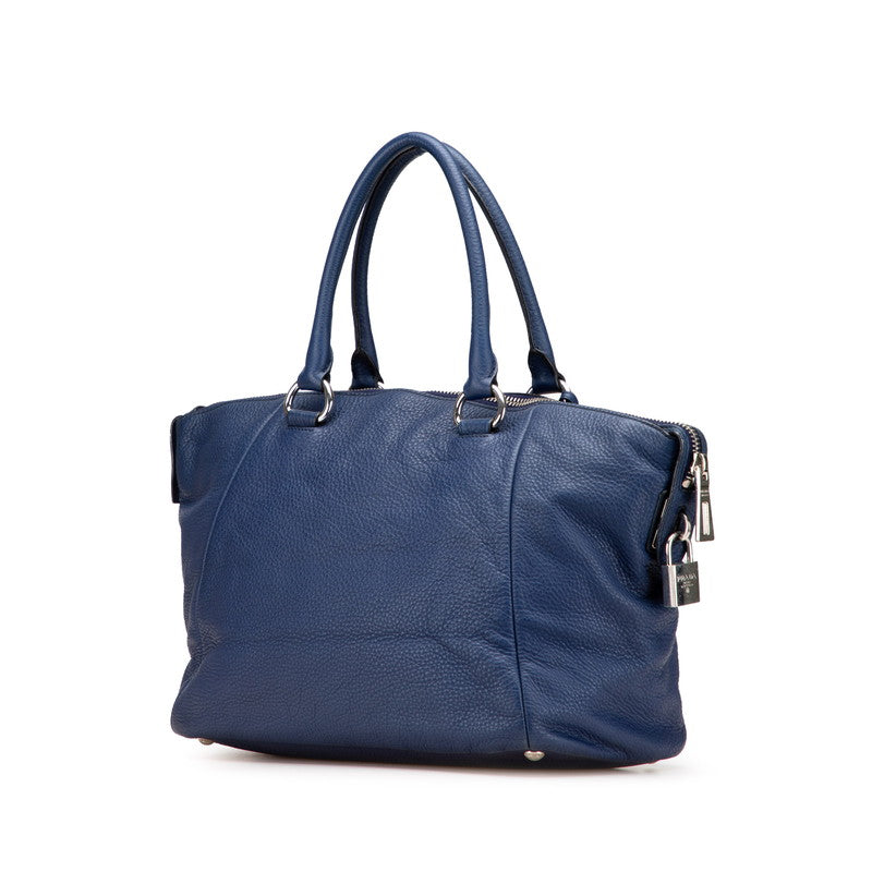 プラダ 三角ロゴプレート ハンドバッグ トートバッグ ブルー レザー レディース PRADA 【中古】