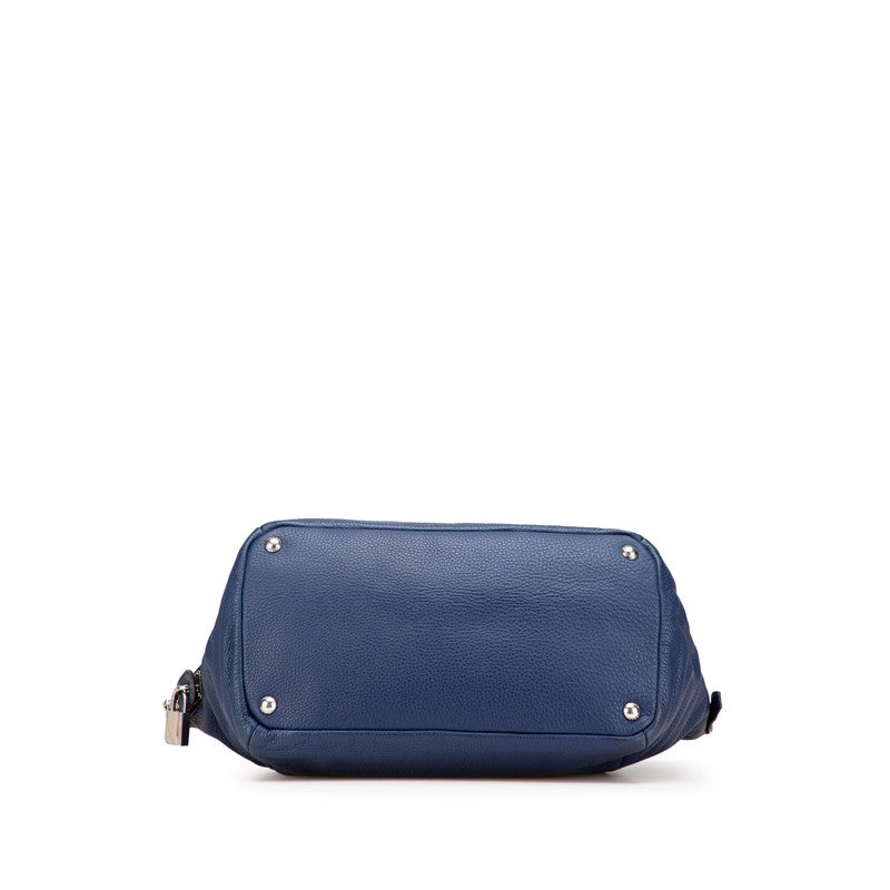 プラダ 三角ロゴプレート ハンドバッグ トートバッグ ブルー レザー レディース PRADA 【中古】