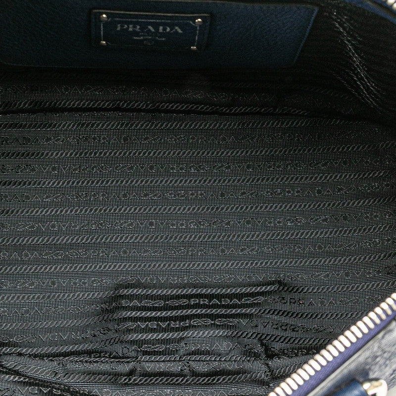 プラダ 三角ロゴプレート ハンドバッグ トートバッグ ブルー レザー レディース PRADA 【中古】