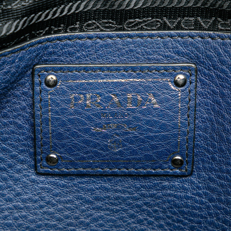 プラダ 三角ロゴプレート ハンドバッグ トートバッグ ブルー レザー レディース PRADA 【中古】