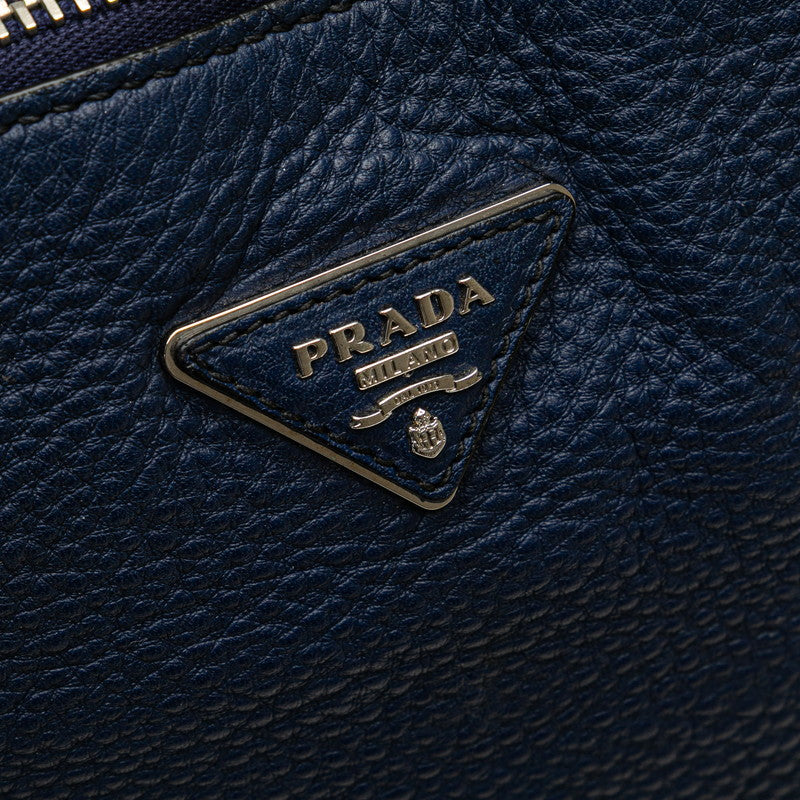 プラダ 三角ロゴプレート ハンドバッグ トートバッグ ブルー レザー レディース PRADA 【中古】
