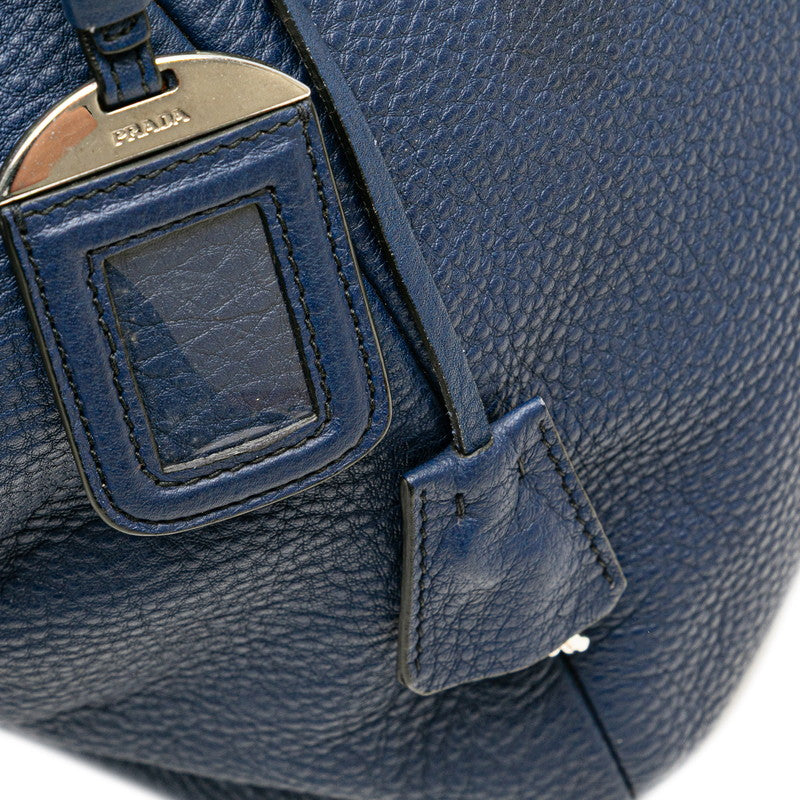 プラダ 三角ロゴプレート ハンドバッグ トートバッグ ブルー レザー レディース PRADA 【中古】