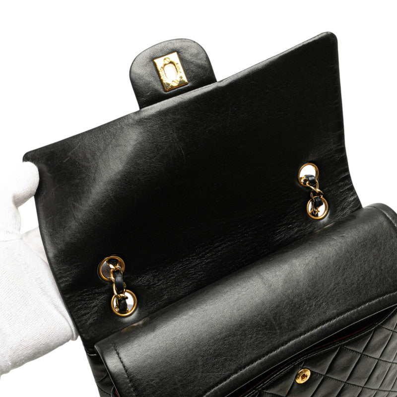 シャネル マトラッセ ココマーク ダブルフラップ チェーン ショルダーバッグ ブラック ラムスキン レディース CHANEL 【中古】