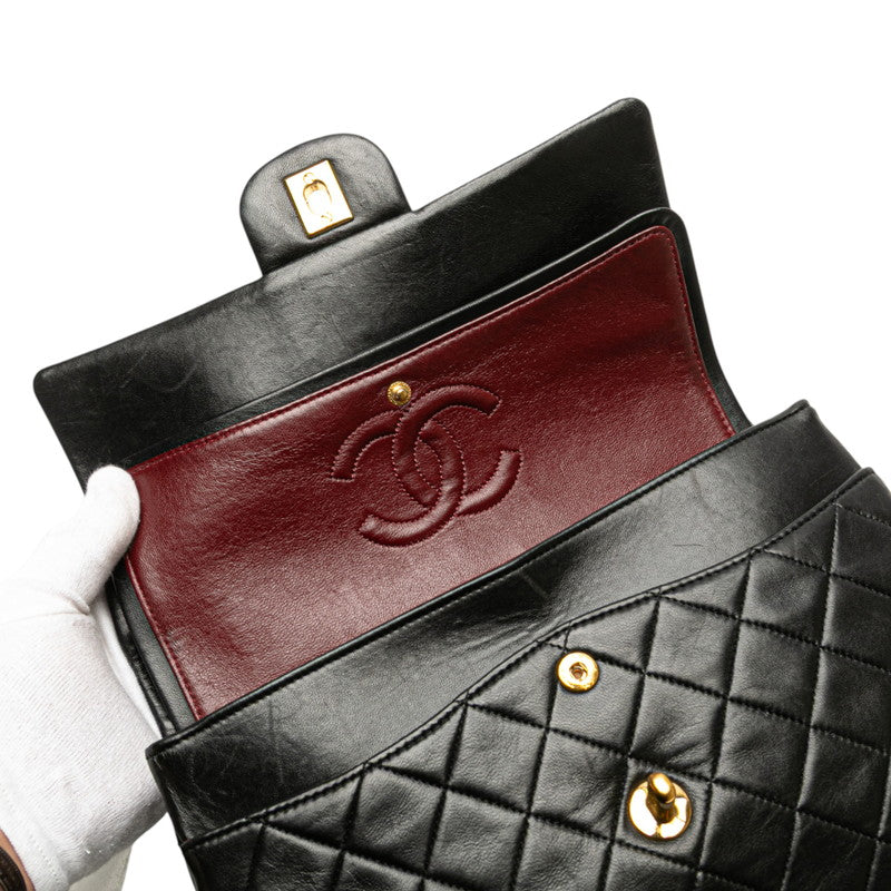 シャネル マトラッセ ココマーク ダブルフラップ チェーン ショルダーバッグ ブラック ラムスキン レディース CHANEL 【中古】