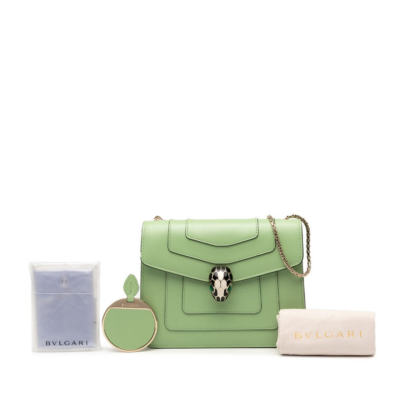 ブルガリ セルペンティ フォーエバー チェーン ショルダーバッグ ライトグリーン レザー レディース BVLGARI 【中古】