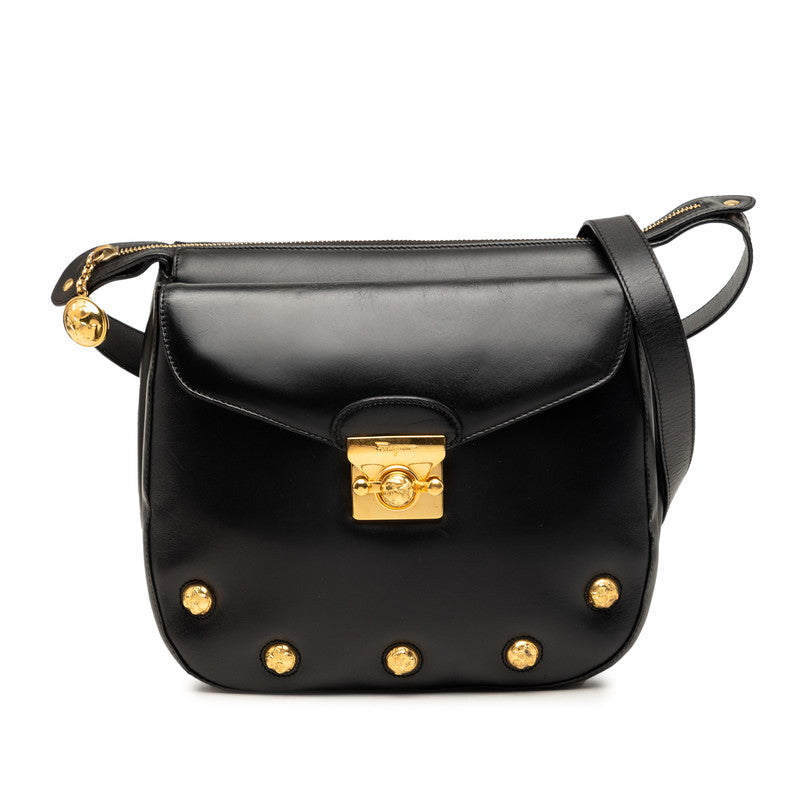 サルヴァトーレフェラガモ スタッズ 斜め掛け ショルダーバッグ DQ-21 ブラック レザー レディース Salvatore Ferragamo 【中古】