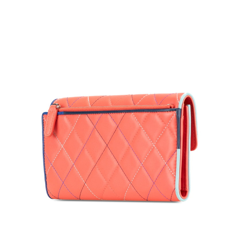 シャネル マトラッセ ココマーク 長財布 オレンジ ブルー ラムスキン レディース CHANEL 【中古】