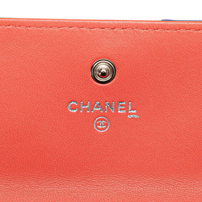 シャネル マトラッセ ココマーク 長財布 オレンジ ブルー ラムスキン レディース CHANEL 【中古】