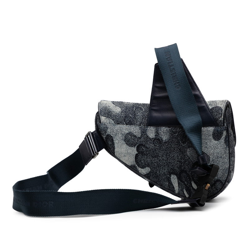 ディオール ×ピータードイグ サドル ショルダーバッグ ネイビー デニム レザー レディース Dior 【中古】