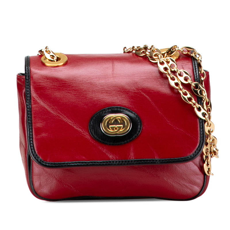 グッチ インターロッキングG チェーン ショルダーバッグ ハンドバッグ 576423 レッド ブラック レザー レディース GUCCI 【中古】