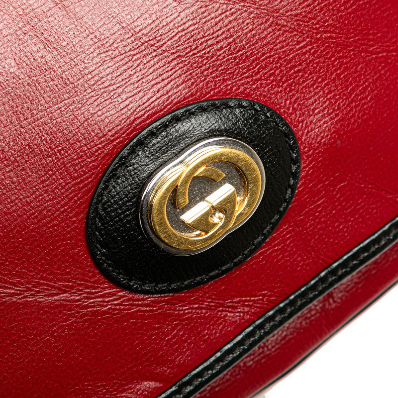 グッチ インターロッキングG チェーン ショルダーバッグ ハンドバッグ 576423 レッド ブラック レザー レディース GUCCI 【中古】