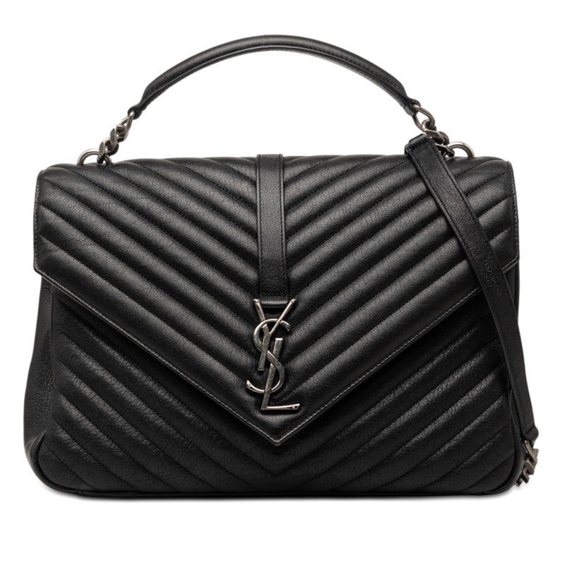 サンローラン YSLロゴ Vステッチ ハンドバッグ トップハンドル ショルダーバッグ 2WAY 487212 ブラック レザー レディース SAINT LAURENT 【中古】