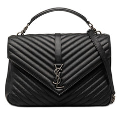 サンローラン YSLロゴ Vステッチ ハンドバッグ トップハンドル ショルダーバッグ 2WAY 487212 ブラック レザー レディース SAINT LAURENT 【中古】