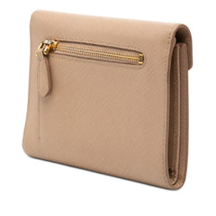 プラダ サフィアーノ レター 三つ折り財布 1MH002 カメオ ベージュ レザー レディース PRADA 【中古】
