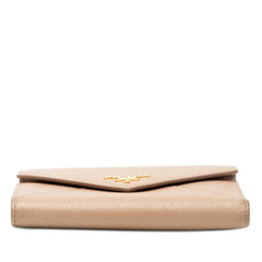 プラダ サフィアーノ レター 三つ折り財布 1MH002 カメオ ベージュ レザー レディース PRADA 【中古】