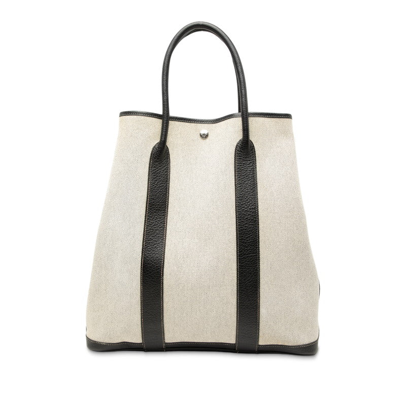 エルメス ガーデンファイルMM トートバッグ ハンドバッグ グレー ブラック トワルアッシュ ブッフルスキッパー レディース HERMES 【中古】
