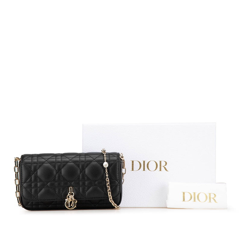 ディオール カナージュ マイディオール 斜め掛け チェーン ショルダーバッグ ブラック ラムスキン レディース Dior 【中古】