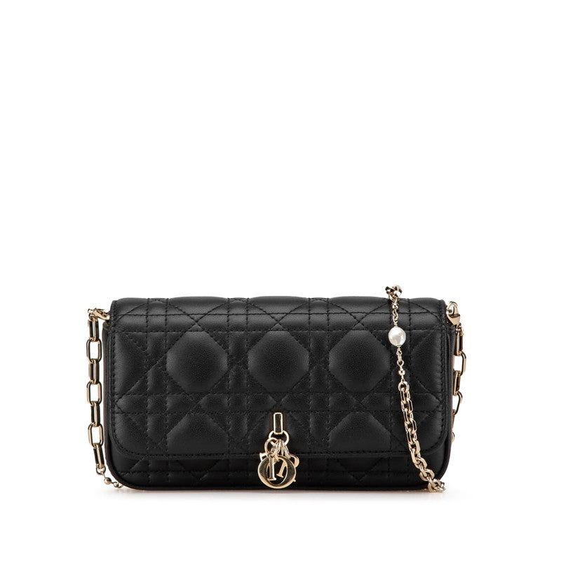 ディオール カナージュ マイディオール 斜め掛け チェーン ショルダーバッグ ブラック ラムスキン レディース Dior 【中古】